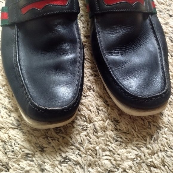 GUCCI  FLAG Black Leather Boat Deck Loafers sz 9 main image 4